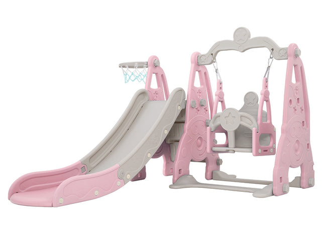 Keezi Kids Slide Swing Set Basketball Hoop Outdoor Playground Toys 170cm Pink