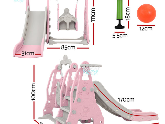 Keezi Kids Slide Swing Set Basketball Hoop Outdoor Playground Toys 170cm Pink