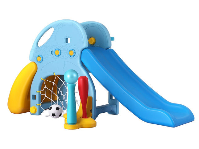 Keezi Kids Slide Set Baseball Bat Basketball Hoop Outdoor Playground 120cm Blue
