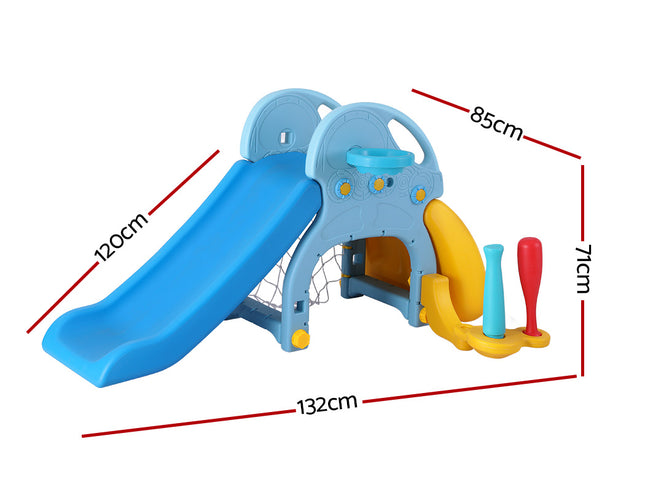 Keezi Kids Slide Set Baseball Bat Basketball Hoop Outdoor Playground 120cm Blue