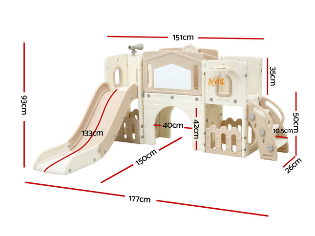 Keezi Kids Slide Set Toddler Indoor Playset With Drawing Board Beige