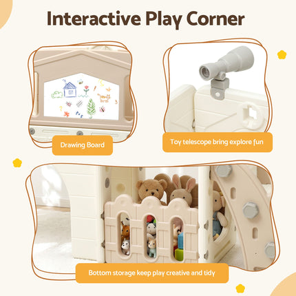 Keezi Kids Slide Set Toddler Indoor Playset With Drawing Board Beige