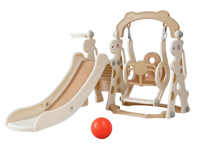 Keezi Kids Slide Swing Set Basketball Hoop Outdoor Playground Toys 160cm Beige