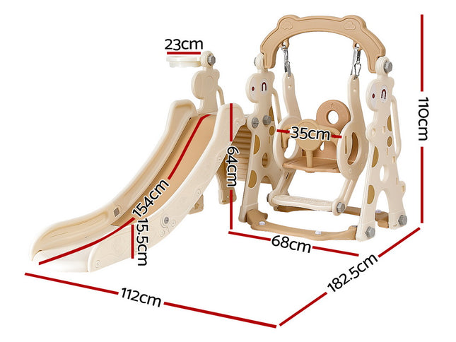 Keezi Kids Slide Swing Set Basketball Hoop Outdoor Playground Toys 160cm Beige