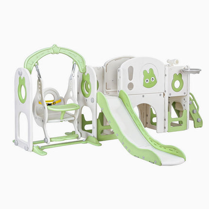 Keezi Kids Slide Swing Set Basketball Hoop Ring Football Outdoor Toys 140cm Green