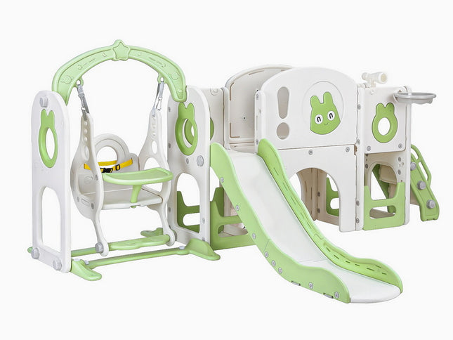 Keezi Kids Slide Swing Set Basketball Hoop Ring Football Outdoor Toys 140cm Green