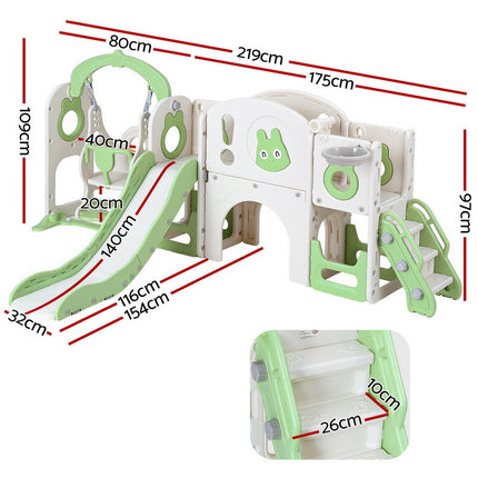 Keezi Kids Slide Swing Set Basketball Hoop Ring Football Outdoor Toys 140cm Green