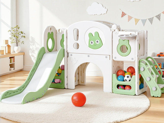 Keezi Kids Slide Swing Set Ball Hoop Rings Football Outdoor Toys Green