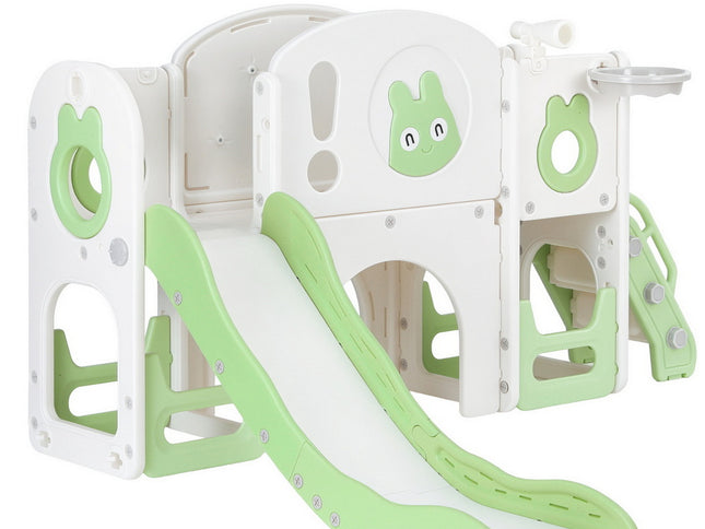 Keezi Kids Slide Swing Set Ball Hoop Rings Football Outdoor Toys Green