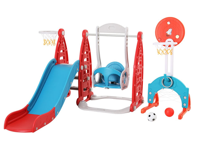 Keezi Kids Slide Swing Set Basketball Hoop Rings Football Outdoor Toys 140cm Red