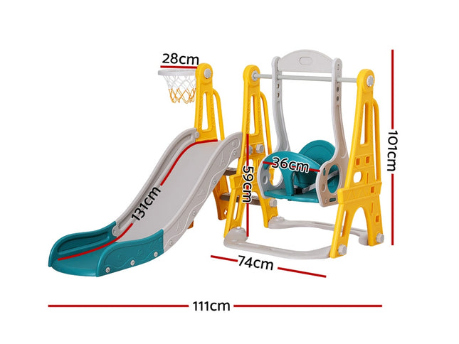 Keezi Kids Slide Swing Set Basketball Outdoor Toys Adjustable Height 140cm Green