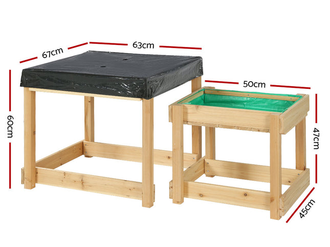 Keezi Kids Sandpit Wooden Sandbox Sand Pit Water Table Outdoor Toys 101cm