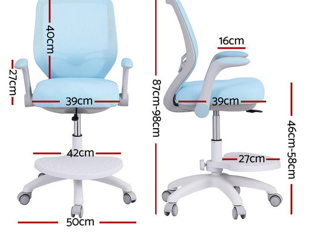 Keezi Kids Ergonomic Study Chair Adjustable w/ Wheels Footrest Blue
