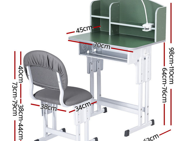 Keezi Kids Study Desk Chair Set Adjustable Ergonomic Table LED Lamp Green