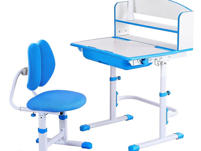 Keezi Kids Study Desk Chair Set Adjustable Ergonomic Table LED Lamp Blue
