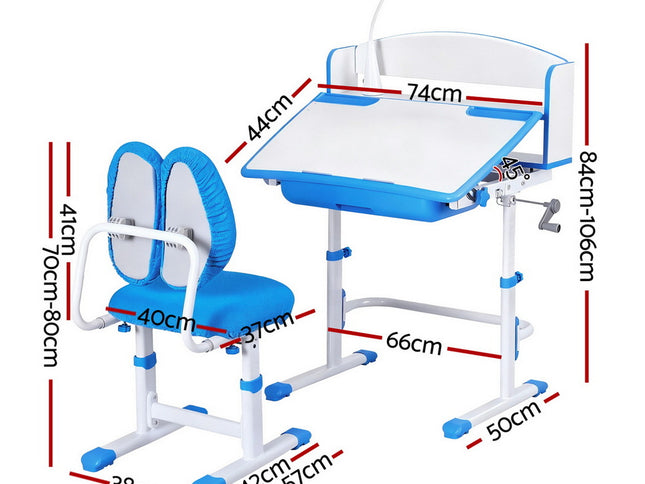 Keezi Kids Study Desk Chair Set Adjustable Ergonomic Table LED Lamp Blue