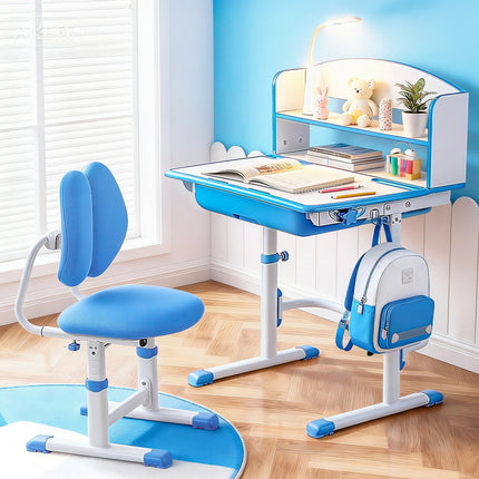 Keezi Kids Study Desk Chair Set Adjustable Ergonomic Table LED Lamp Blue