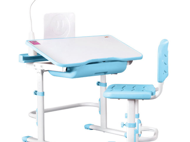 Keezi Kids Table and Chair Set Adjustable Study Desk w/ LED Lamp Reading Blue