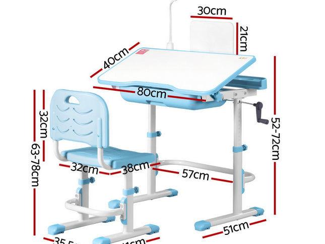 Keezi Kids Table and Chair Set Adjustable Study Desk w/ LED Lamp Reading Blue