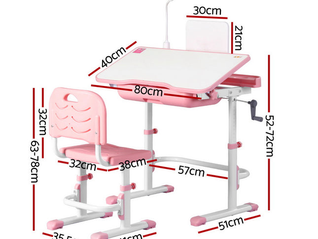Keezi Kids Table and Chair Set Adjustable Study Desk w/ LED Lamp Reading Pink