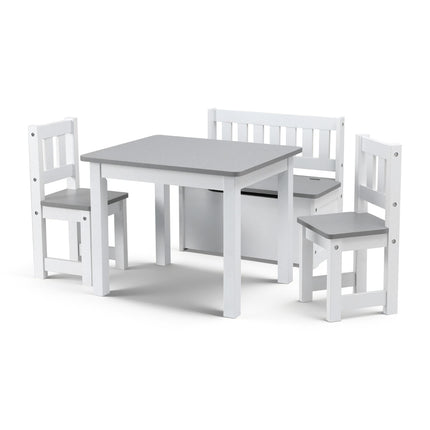 Keezi 2 in 1 Kids Table and Chair Set, Activity Table with Storage Bench and 2 Chairs for Reading, Drawing, Writing, Snack Time & Arts Crafts, 4 PCS Toddler Table and Chair Set, Grey