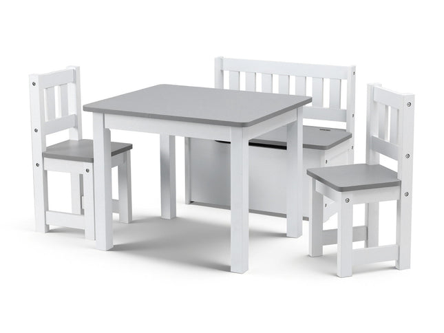 Keezi 2-in-1 Kids Activity Table Set with Storage Bench & 2 Chairs ‚Äì 4 Pieces, Grey