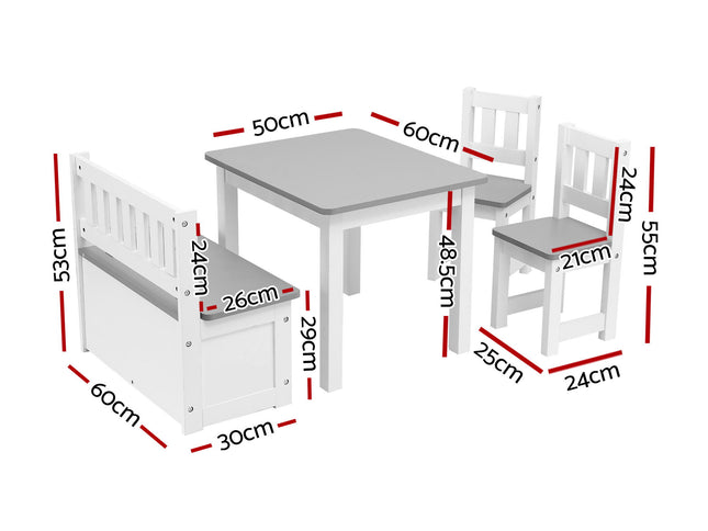 Keezi 2-in-1 Kids Activity Table Set with Storage Bench & 2 Chairs ‚Äì 4 Pieces, Grey