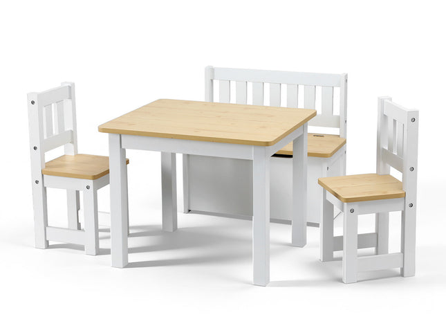 Keezi 2-in-1 Kids Activity Table Set with Storage Bench & 2 Chairs ‚Äì 4 Pieces, Natural