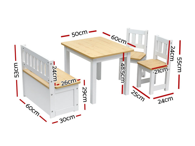 Keezi 2-in-1 Kids Activity Table Set with Storage Bench & 2 Chairs ‚Äì 4 Pieces, Natural