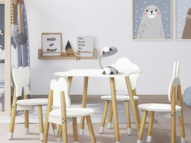 Keezi 5PCS Kids Table and Chairs Set Children Activity Study Play Desk White