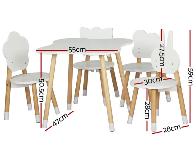 Keezi 5PCS Kids Table and Chairs Set Children Activity Study Play Desk White