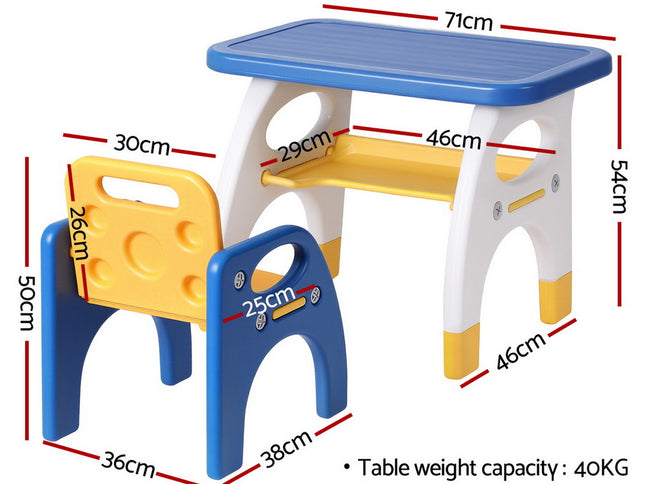 Keezi Kids Table and Chair Set HDPE Toddler Activity Play Set Blue/Yellow