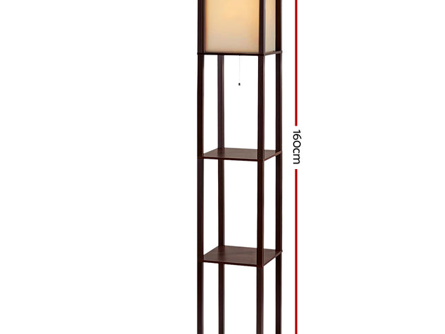 Artiss Floor Lamp 3 Tier Shelf Storage LED Light Stand Home Room Vintage Brown