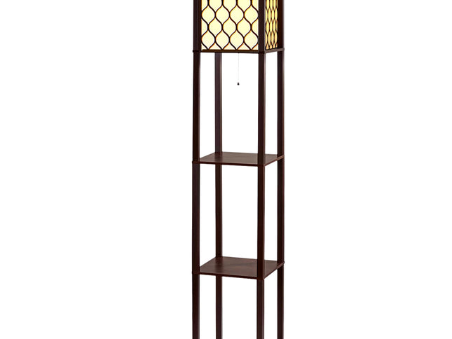 Artiss Floor Lamp 3 Tier Shelf Storage LED Light Stand Home Room Pattern Brown