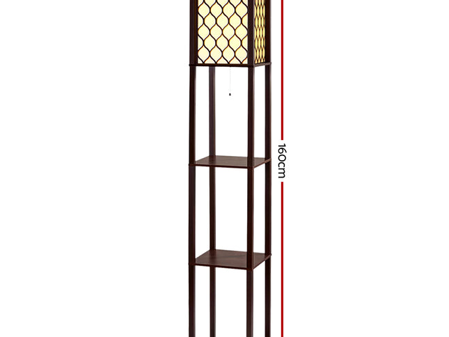 Artiss Floor Lamp 3 Tier Shelf Storage LED Light Stand Home Room Pattern Brown