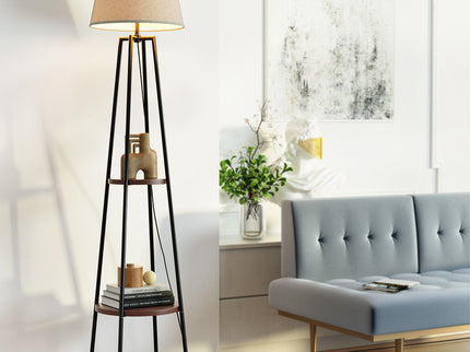 Artiss Floor Lamp 2 Tier Shelf Storage LED Light Stand Home Living Room Upright