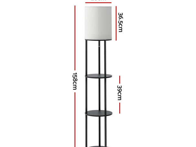 Artiss Floor Lamp 3 Tier Shelf Storage LED Light Stand Home Room Vintage Round