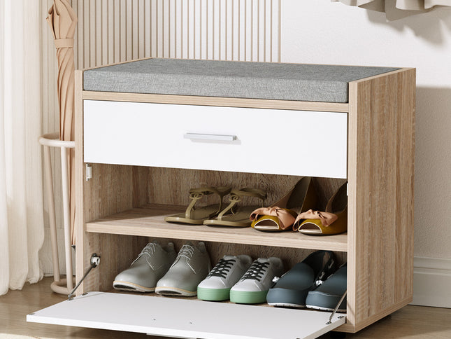 Artiss Shoe Rack Cabinet Bench 8 Pairs White Niva