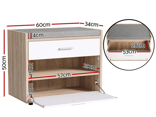 Artiss Shoe Rack Cabinet Bench 8 Pairs White Niva