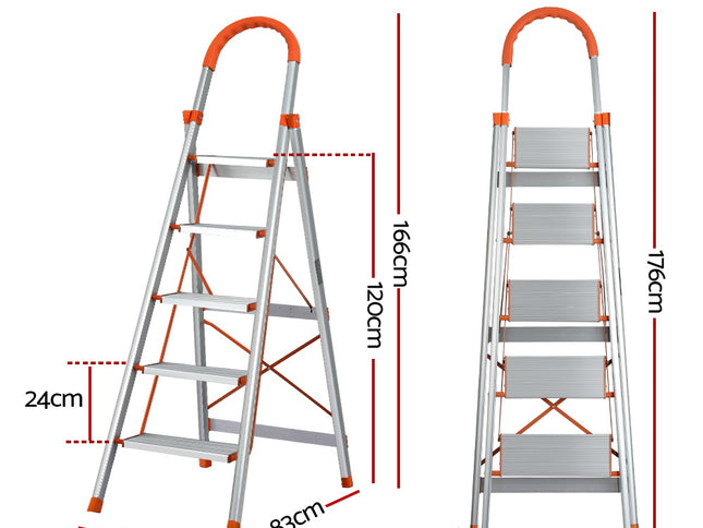 Giantz 5 Step Ladder Multi-Purpose Folding Aluminium Light Weight Non Slip Platform