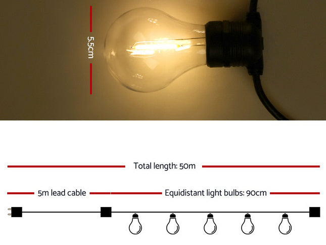 50m LED Festoon String Lights Outdoor Christmas Decorations Wedding Garden Party