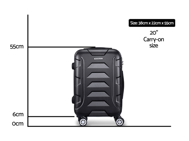 Wanderlite 20 Inch Luggage with Zipper Lock Travel Suitcase Carry On Hard Shell Luggage Case Black