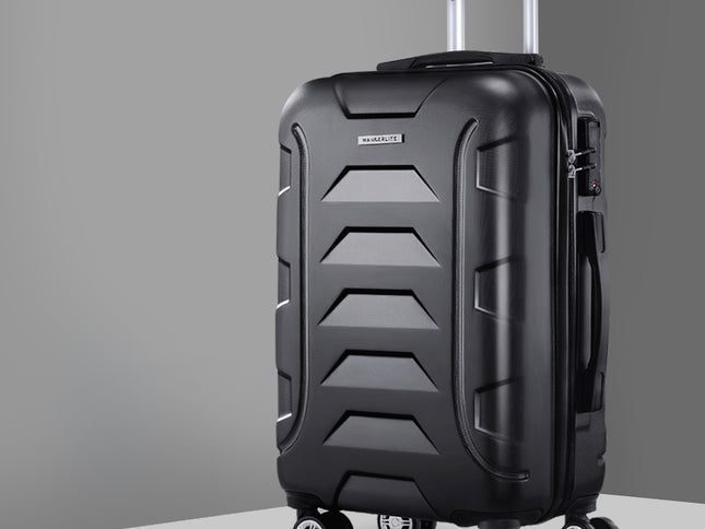 Wanderlite 20 Inch Luggage with Zipper Lock Travel Suitcase Carry On Hard Shell Luggage Case Black