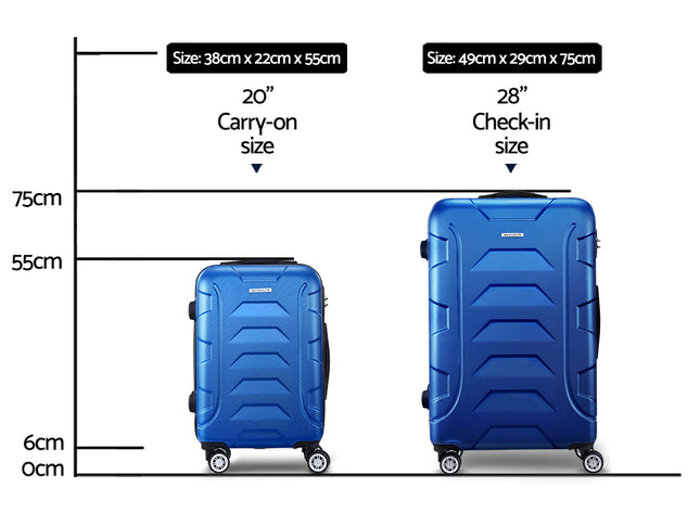 Wanderlite 2Set 20-28 Inch Luggage with TSA Lock Spinner Carry On Hard Shell Travel Suitcase Luggage Case Blue