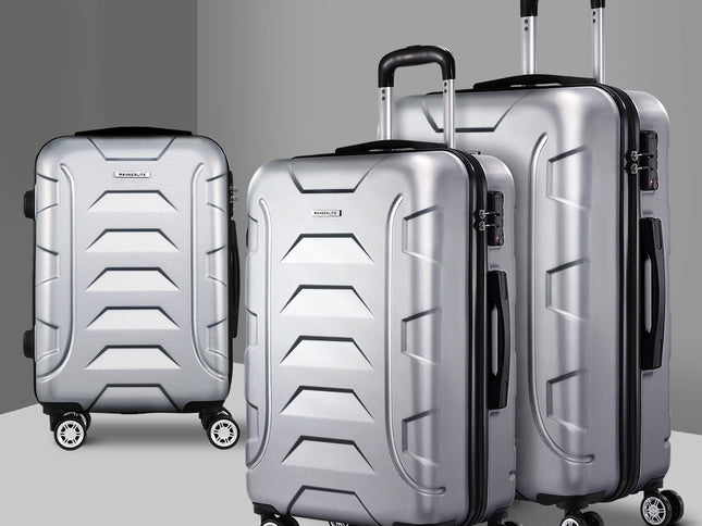 Wanderlite 3Set 20-24-28 Inch Luggage with TSA Lock Spinner Carry On Hard Shell Travel Suitcase Luggage Case Silver