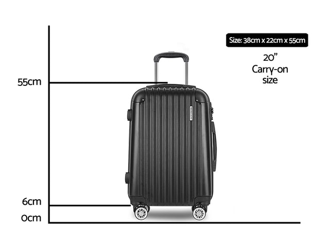 Wanderlite 20 Inch Luggage with Zipper Lock Carry On Hard Shell Travel Suitcase Luggage Case Black