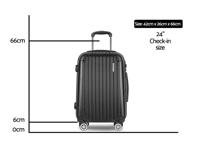 Wanderlite 24 Inch Luggage with TSA Lock Spinner Travel Suitcase Carry On Hard Shell Luggage Case Black