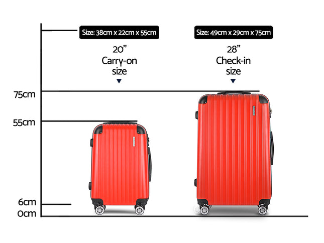 Wanderlite 20-28 Inch Luggage 2Set with TSA Lock Spinner Carry On Hard Shell Travel Suitcase Luggage Case Red