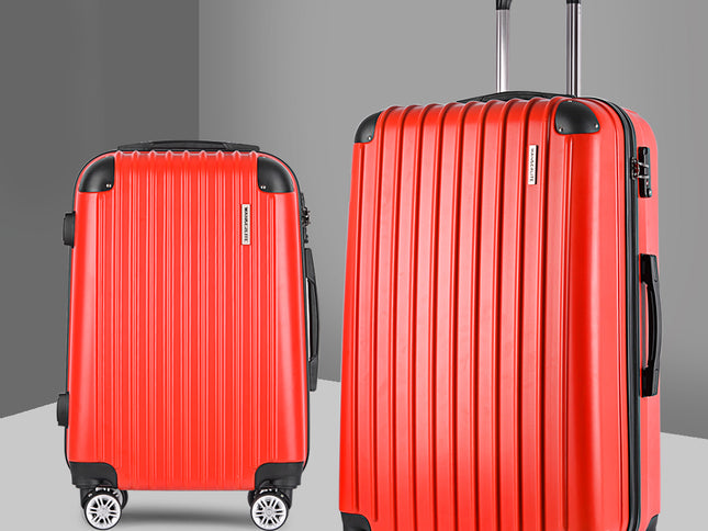 Wanderlite 20-28 Inch Luggage 2Set with TSA Lock Spinner Carry On Hard Shell Travel Suitcase Luggage Case Red