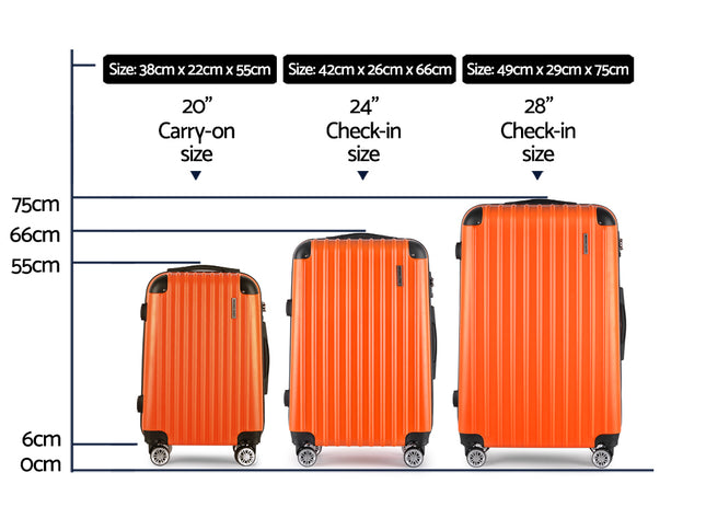 Wanderlite 20-24-28 Inch Luggage 3Set with TSA Lock Spinner Carry On Hard Shell Travel Suitcase Luggage Case Orange